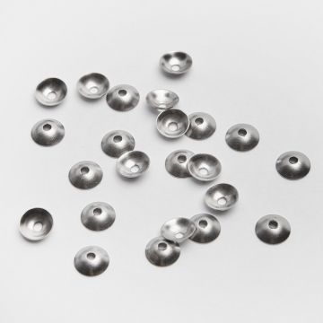 Czapeczki do koralików ze stali chirurgicznej w kolorze srebrnym 6mm