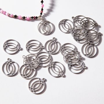 Zawieszka ze stali chirurgicznej ażurowe półkola w kolorze srebrnym 14,8mm