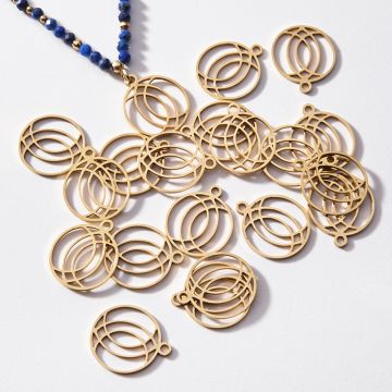 Zawieszka pozłacana ze stali chirurgicznej ażurowe półkola 14,8mm