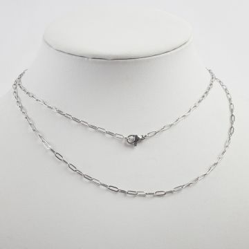 Łańcuszek ze stali chirurgicznej płaski owal podłużny z zapięciem w kolorze srebrnym 75cm