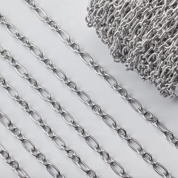 Łańcuch ze stali chirurgicznej mieszane owale w kolorze srebrnym 14x7mm
