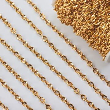 Łańcuch ze stali chirurgicznej wgniecione owale w kolorze złotym 8x6mm