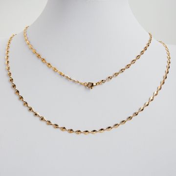 Łańcuszek ze stali chirurgicznej płaskie owale karbowane w kolorze złotym 55cm