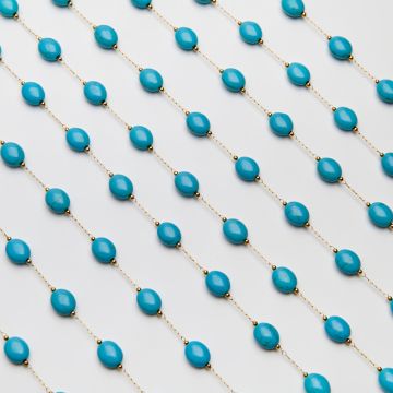 Łańcuch z howlitem niebieskim ze stali chirurgicznej w kolorze złotym 9x5mm