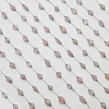 Łańcuch z różowym kryształem górskim ze stali chirurgicznej w kolorze srebrnym 13x4mm