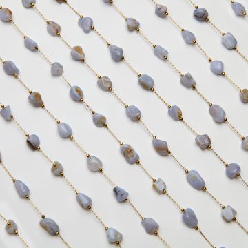 Łańcuch z agatem blue lace ze stali chirurgicznej w kolorze złotym 13x4mm