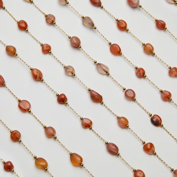 Łańcuch z czerwonym agatem ze stali chirurgicznej w kolorze złotym 13x4mm