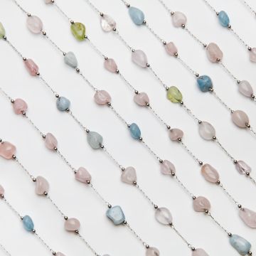 Łańcuch z morganitem ze stali chirurgicznej w kolorze srebrnym 13x4mm