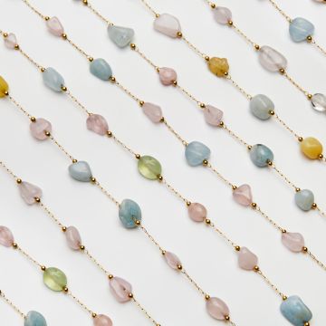 Łańcuch z morganitem ze stali chirurgicznej w kolorze złotym 13x4mm