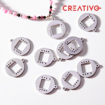 Baza do beadingu kółko z wyciętym kwadratem ze stali chirurgicznej w kolorze srebrnym 14,9mm