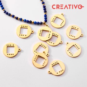 Baza do beadingu kółko z wyciętym kwadratem ze stali chirurgicznej w kolorze złotym 14,9mm