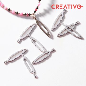 Baza do beadingu ze stali chirurgicznej piórko w kolorze srebrnym 25,6mm