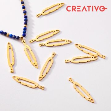 Baza do beadingu ze stali chirurgicznej piórko w kolorze złotym 25,6mm