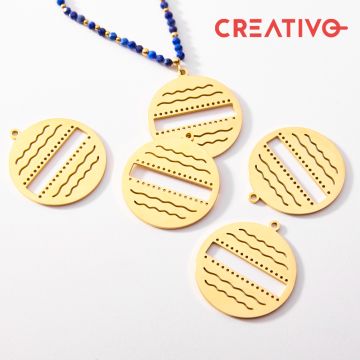 Baza do beadingu kółko z falami ze stali chirurgicznej w kolorze złotym 30mm