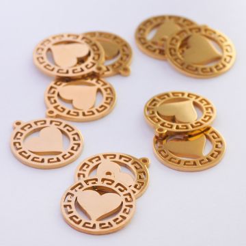 Mini zawieszka ze stali chirurgicznej serce w kółku w kolorze złotym 10mm