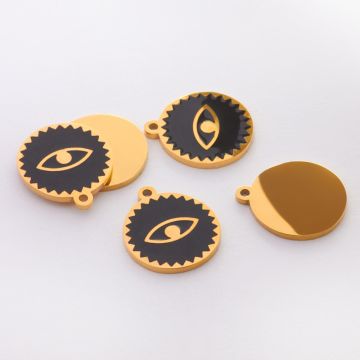 Zawieszka emaliowana kółko ze stali chirurgicznej w kolorze złotym oczko czarne 13mm