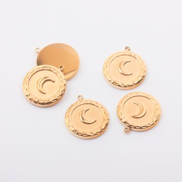 Zawieszka ze stali chirurgicznej kółko z księżycem w kolorze złotym 14mm