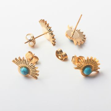 Kolczyki ze stali chirurgicznej z niebieskim howlitem w kolorze złotym 10,5mm