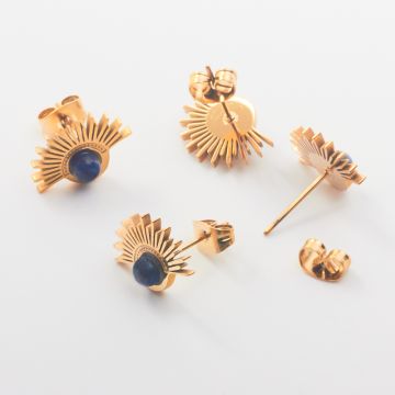 Kolczyki ze stali chirurgicznej z lapis lazuli w kolorze złotym 10,5mm