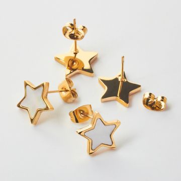 Kolczyki ze stali chirurgicznej z masą perłową gwiazdka w kolorze złotym 11,5x12mm