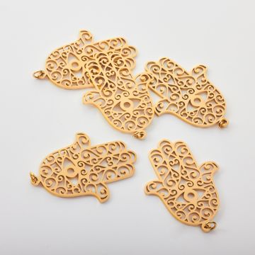 Zawieszka ze stali chirurgicznej ręka fatimy do naszyjników w kolorze złotym 33x26mm