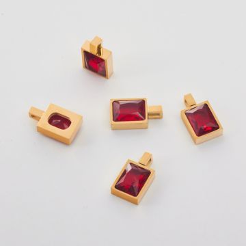Zawieszka ze stali chirurgicznej prostokąt z cyrkonią ruby w kolorze złotym 9,5x7,5mm