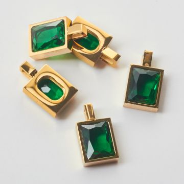 Zawieszka ze stali chirurgicznej prostokąt z cyrkonią emerald w kolorze złotym 9,5x7,5mm