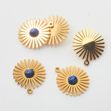 Zawieszka ze stali chirurgicznej słoneczko z lapisem lazuli w kolorze złotym 14mm