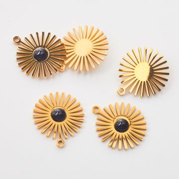 Zawieszka ze stali chirurgicznej słoneczko z onyksem w kolorze złotym 14mm