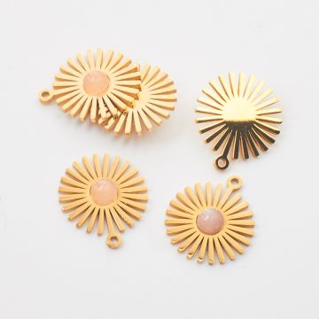 Zawieszka ze stali chirurgicznej słoneczko z kryształem górskim różowym w kolorze złotym 14mm