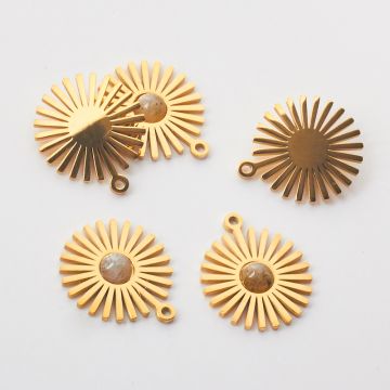 Zawieszka ze stali chirurgicznej słoneczko z labradorytem w kolorze złotym 14mm