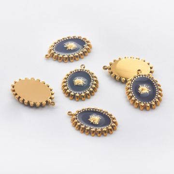 Zawieszka ze stali chirurgicznej słoneczko z czarną emalią w kolorze złotym 20mm