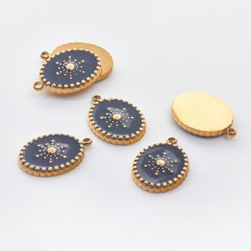 Zawieszka ze stali chirurgicznej owal z czarną emalią w kolorze złotym 18mm