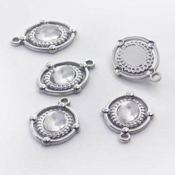 Zawieszka ze stali chirurgicznej owal z białym kryształem górskim 21,5mm