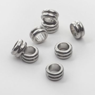 Przekładka podwójna oponka ze stali chirurgicznej do męskich bransoletek w kolorze srebrnym 5x10mm