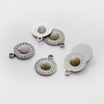 Zawieszka ze stali chirurgicznej kółko z labradorytem w kolorze srebrnym 19mm