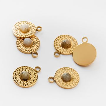 Zawieszka ze stali chirurgicznej kółko z labradorytem w kolorze złotym 19mm PVD