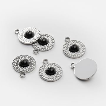 Zawieszka ze stali chirurgicznej kółko z onyksem w kolorze srebrnym 19mm