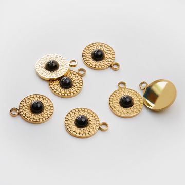 Zawieszka ze stali chirurgicznej kółko z onyksem w kolorze złotym 19mm PVD