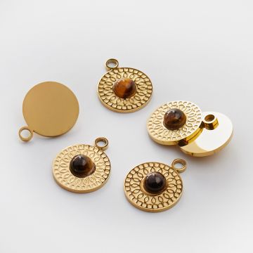 Zawieszka ze stali chirurgicznej kółko z tygrysim okiem w kolorze złotym 19mm PVD