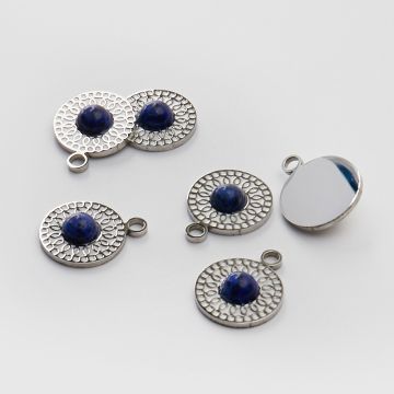 Zawieszka ze stali chirurgicznej kółko z lapis lazuli w kolorze srebrnym 19mm