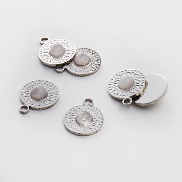 Zawieszka ze stali chirurgicznej kółko z kryształem górskim różowym w kolorze srebrnym 19mm