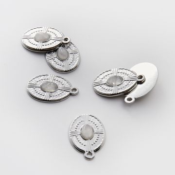 Zawieszka ze stali chirurgicznej owal z kryształem górskim w kolorze srebrnym 21mm