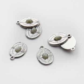 Zawieszka ze stali chirurgicznej owal z labradorytem w kolorze srebrnym 21mm