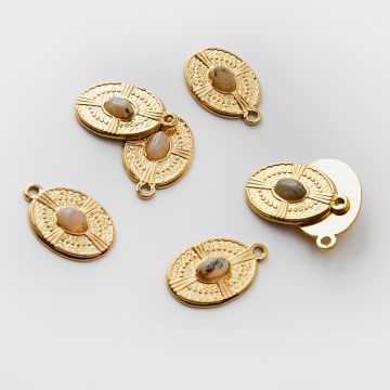 Zawieszka ze stali chirurgicznej owal z labradorytem w kolorze złotym 21mm PVD