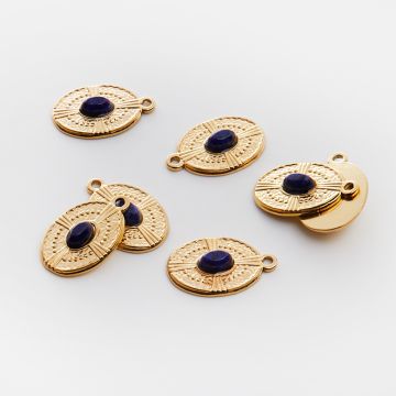 Zawieszka ze stali chirurgicznej owal z lapis lazuli w kolorze złotym 21mm PVD