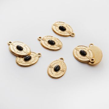 Zawieszka ze stali chirurgicznej owal z onyksem w kolorze złotym 21mm PVD