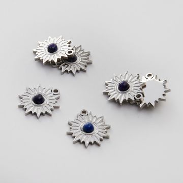 Zawieszka ze stali chirurgicznej słoneczko lapis lazuli w kolorze srebrnym 17mm