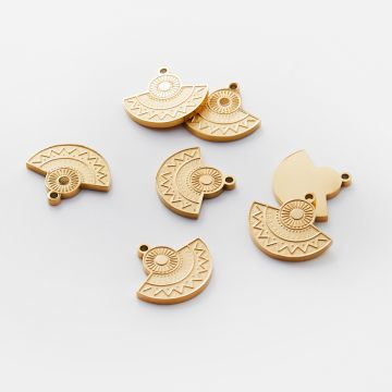 Zawieszka ze stali chirurgicznej grawerowana wachlarz w kolorze złotym 13mm PVD