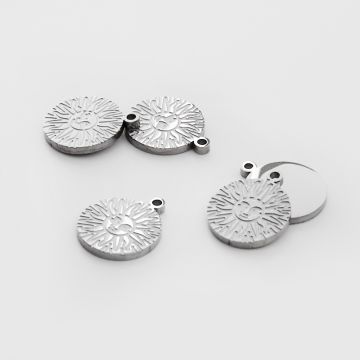 Zawieszka ze stali chirurgicznej grawerowana kółko ze słoneczkiem w kolorze srebrnym 12mm